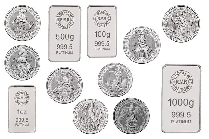 Platinum bullion bars and coins